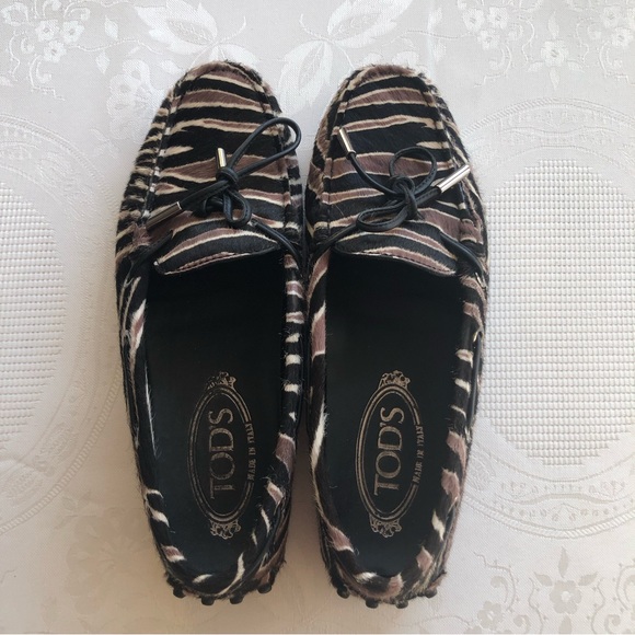Tod's Shoes - TOD’S Women’s Size 35.5 (US-5) Brown/Black Pony Hair Animal Print Loafers Shoes